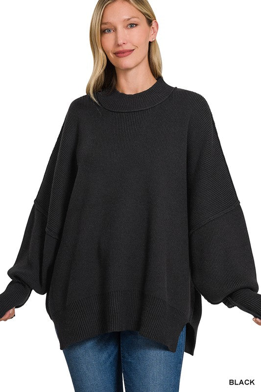 Black Essential Oversized Cozy Knit Sweater