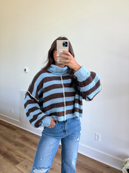 Turtle Neck Brown/Blue Stripe Sweater