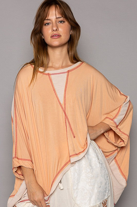 Round Neck Stitch Sweater (Peach)