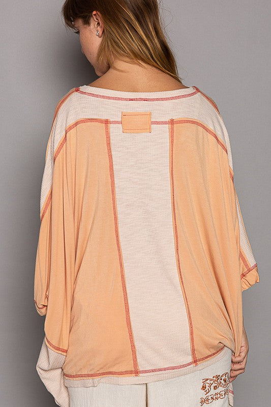 Round Neck Stitch Sweater (Peach)