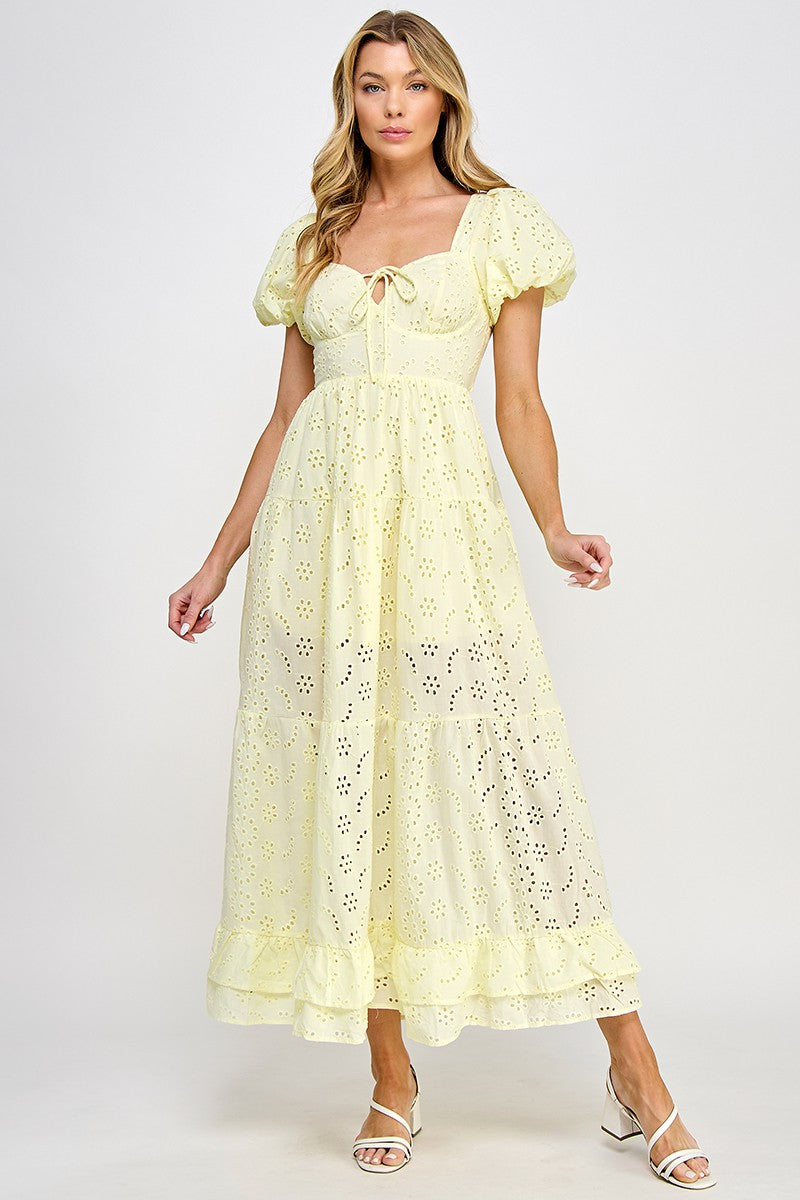 The Fancy Eyelet Midi (Yellow)