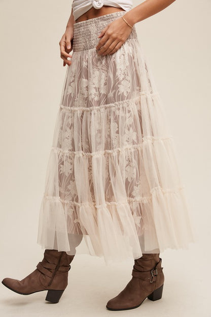 Floral Tiered Mesh Skirt (Dress)