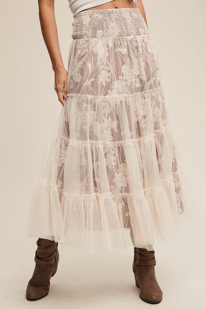 Floral Tiered Mesh Skirt (Dress)