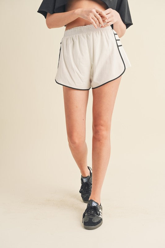 White Contrast Flutter Shorts