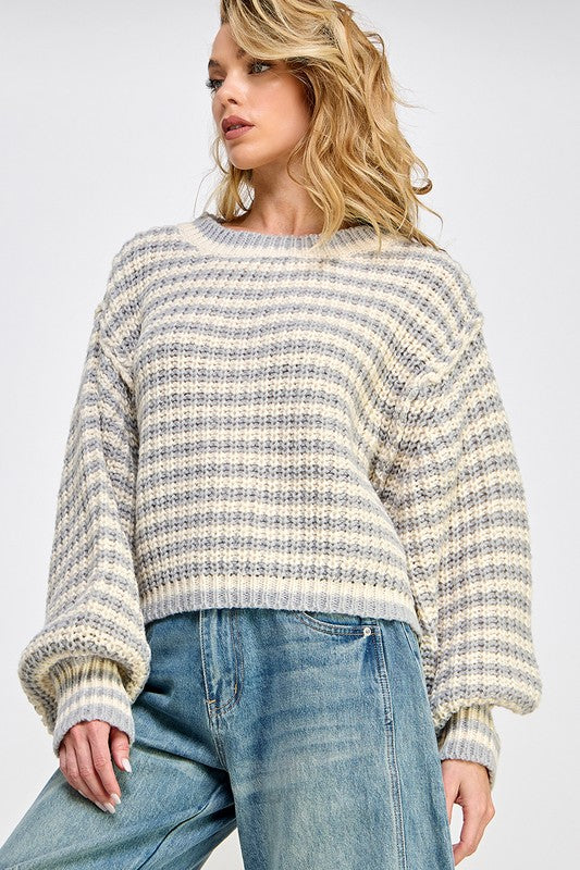 Chunky Knit Stripe Sweater (Slate Blue)