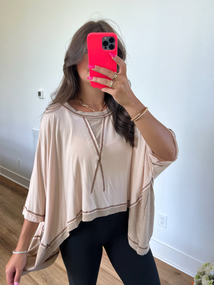 Round Neck Stitch Top (Tan)