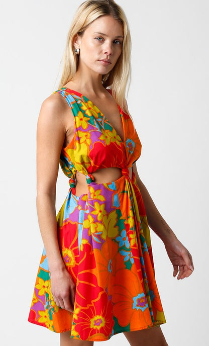 Hawaiian Waist Cut-Out Mini Dress