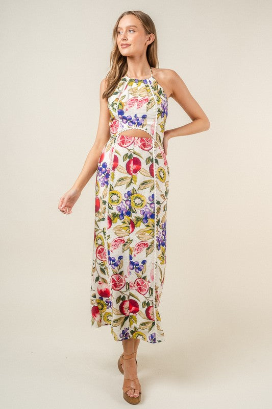 Fruit Detail Waist Cut Out Maxi Dress