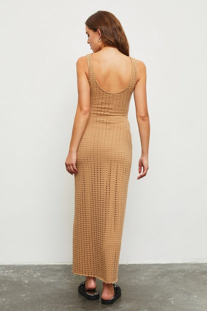 Camel Net Maxi Dress