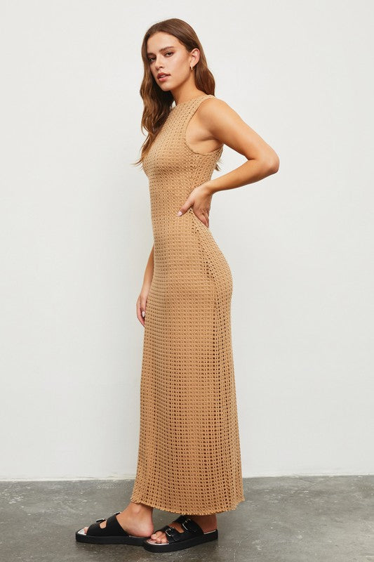 Camel Net Maxi Dress