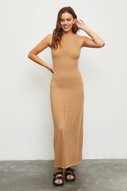 Camel Net Maxi Dress