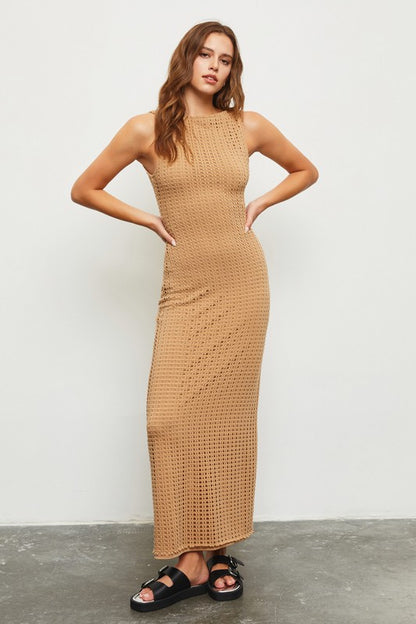 Camel Net Maxi Dress