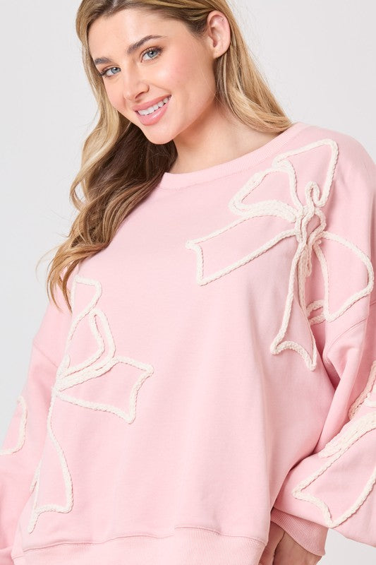 Baby Pink Bow Embroidery Sweatshirt