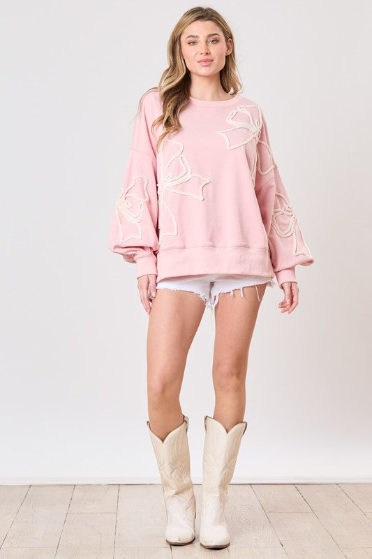 Baby Pink Bow Embroidery Sweatshirt