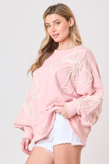 Baby Pink Bow Embroidery Sweatshirt