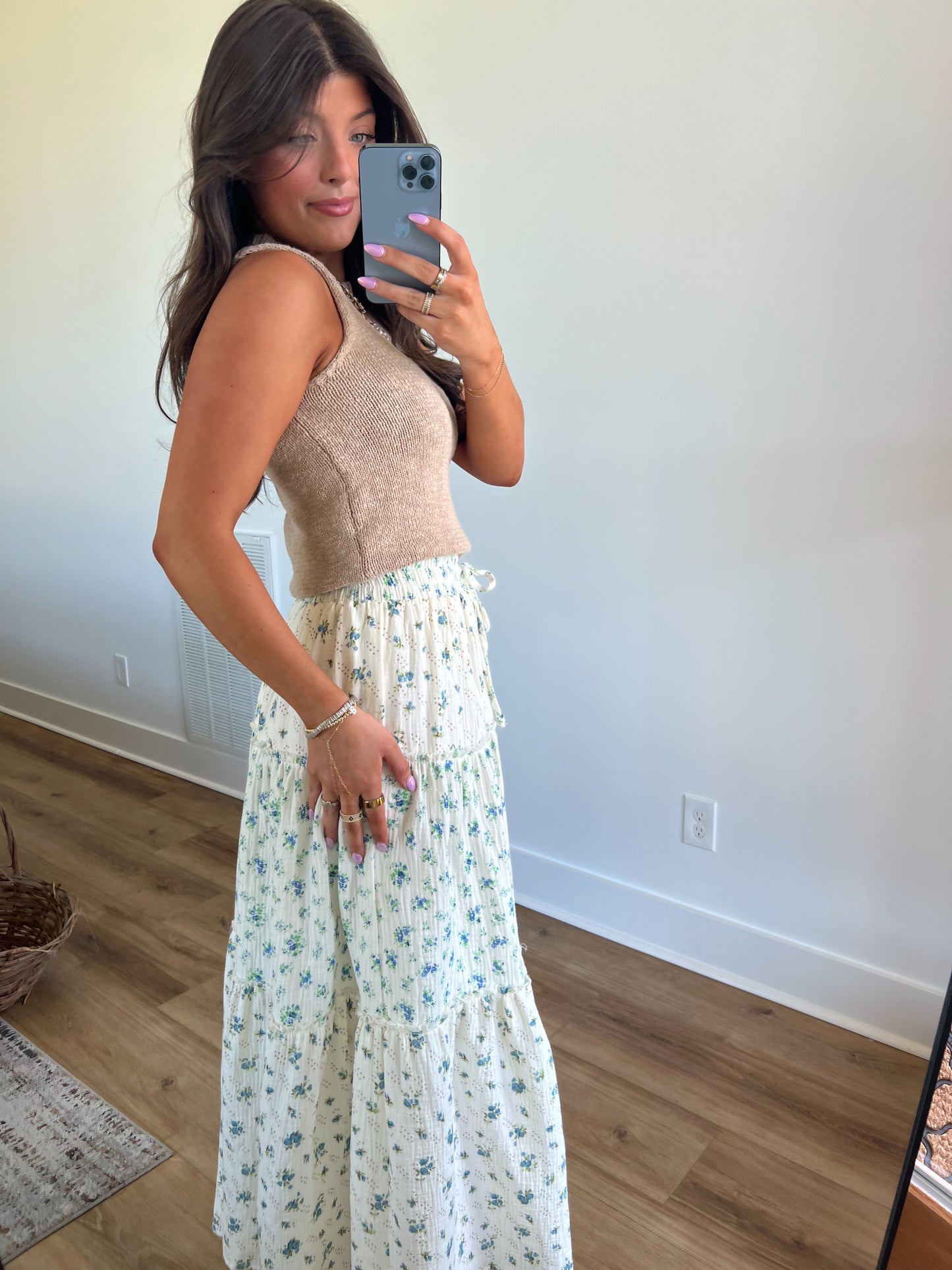 Pia Flower Field Maxi Skirt (Blue)(Restock)