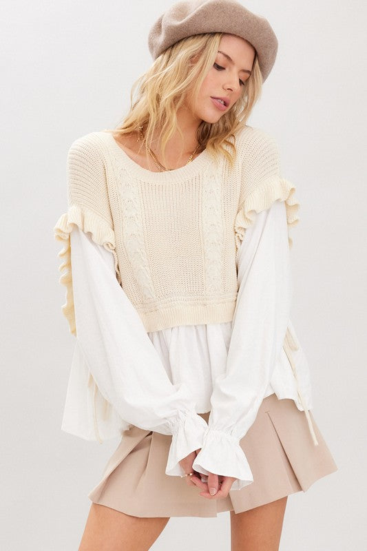 Cream Knit Vest Blouse (Restock)