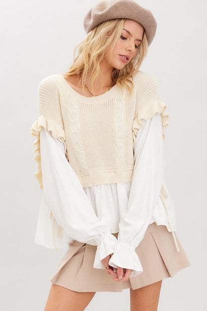 Cream Knit Vest Blouse (Restock)