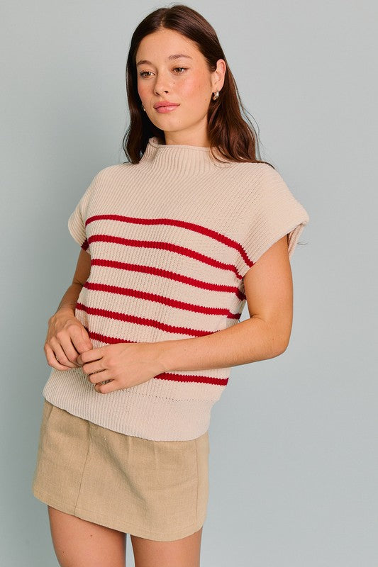 Power Shoulder Sweater Top (Red Stripe)