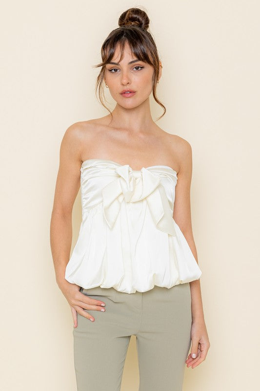 Cream Satin Bow Top (Restock)