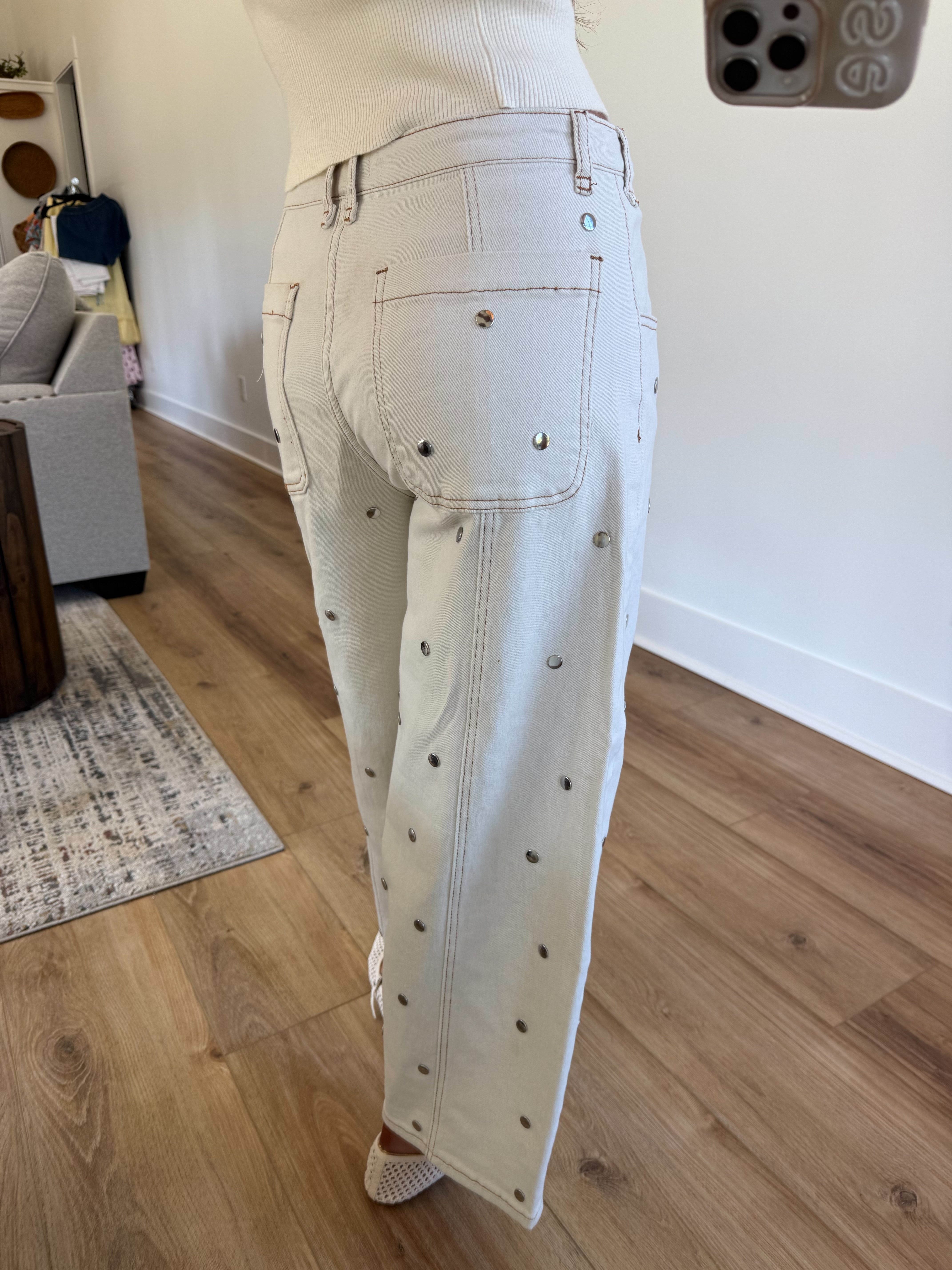 Studded Dot Jeans (Cream)