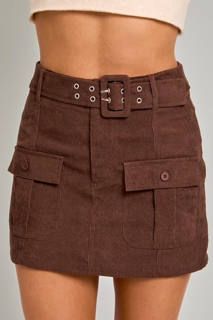 Corduroy Belted Mini Skirt