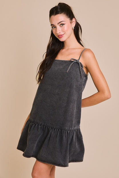 Tiered Mini Denim Dress (Black)