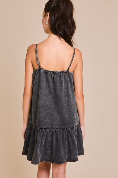 Tiered Mini Denim Dress (Black)