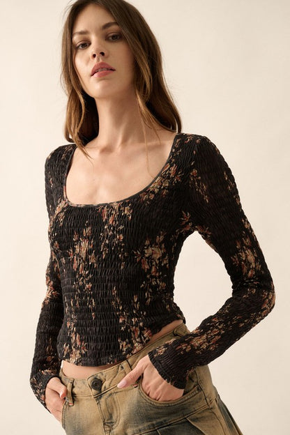 Floral Scoop Neck Top (Black)