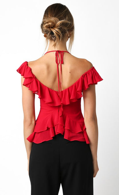 First Down Ruffle Top (Red)