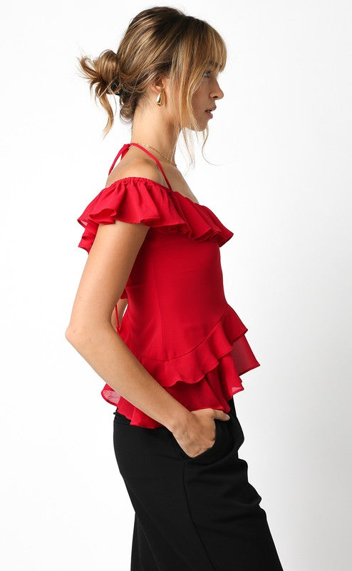 First Down Ruffle Top (Red)