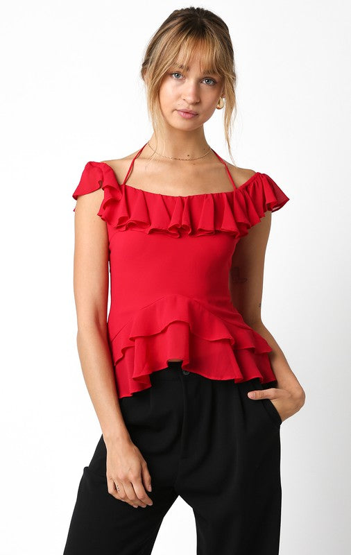 First Down Ruffle Top (Red)