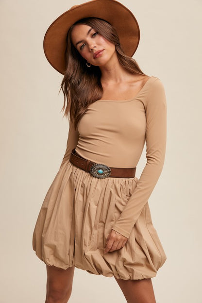 Square Neck Tan Bubble Dress