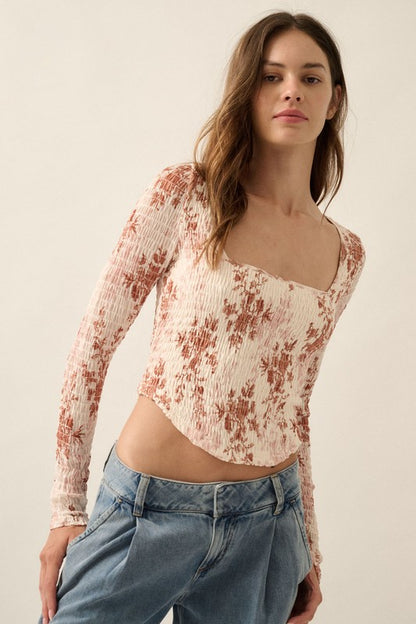 Floral Scoop Neck Top (Cream)