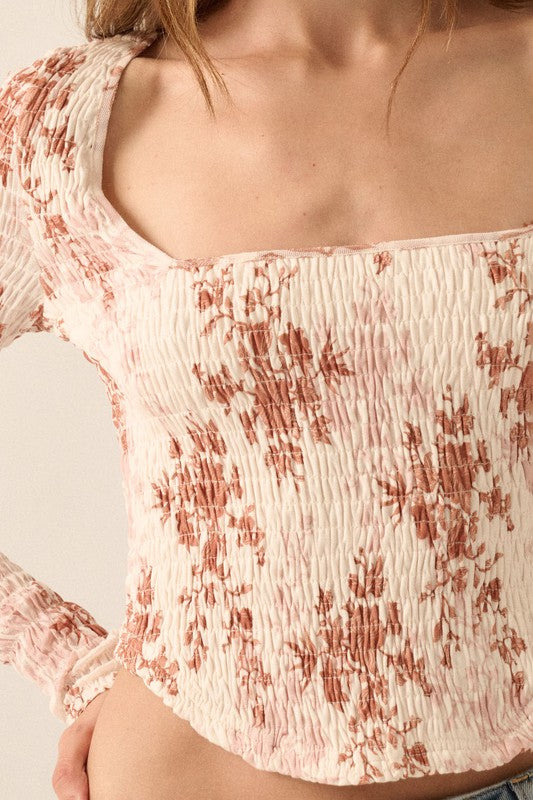 Floral Scoop Neck Top (Cream)