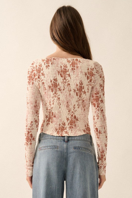 Floral Scoop Neck Top (Cream)