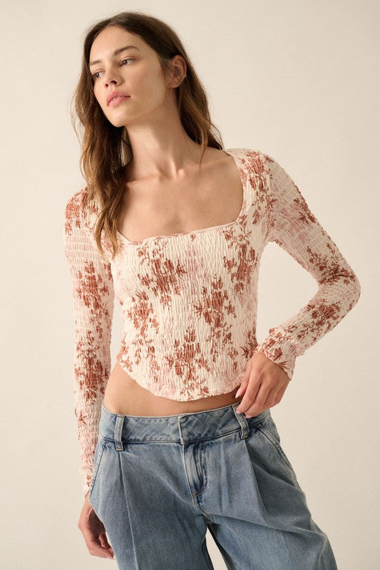 Floral Scoop Neck Top (Cream)