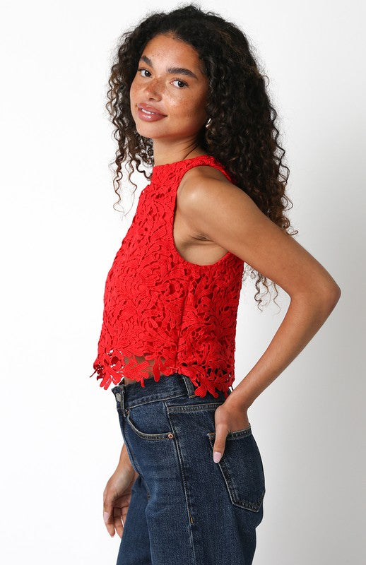 Embroidery Lace Tank (Red)