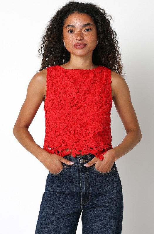 Embroidery Lace Tank (Red)