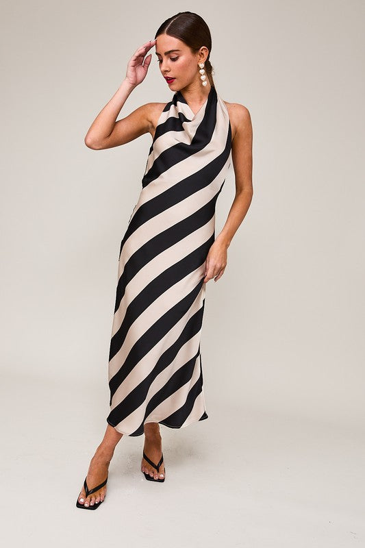 Fall Spiral Halter Neck Midi Dress