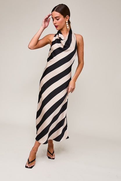 Fall Spiral Halter Neck Midi Dress