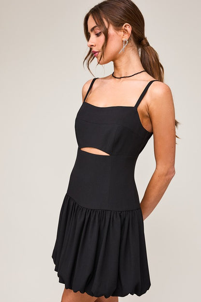 Black Bubble Front Cut Out Mini Dress