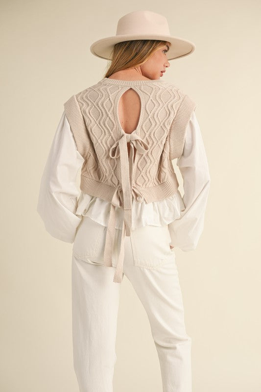 Knit Sweater Vest Blouse With Back Ties (Restock)