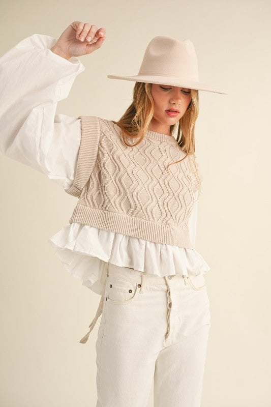 Knit Sweater Vest Blouse With Back Ties (Restock)