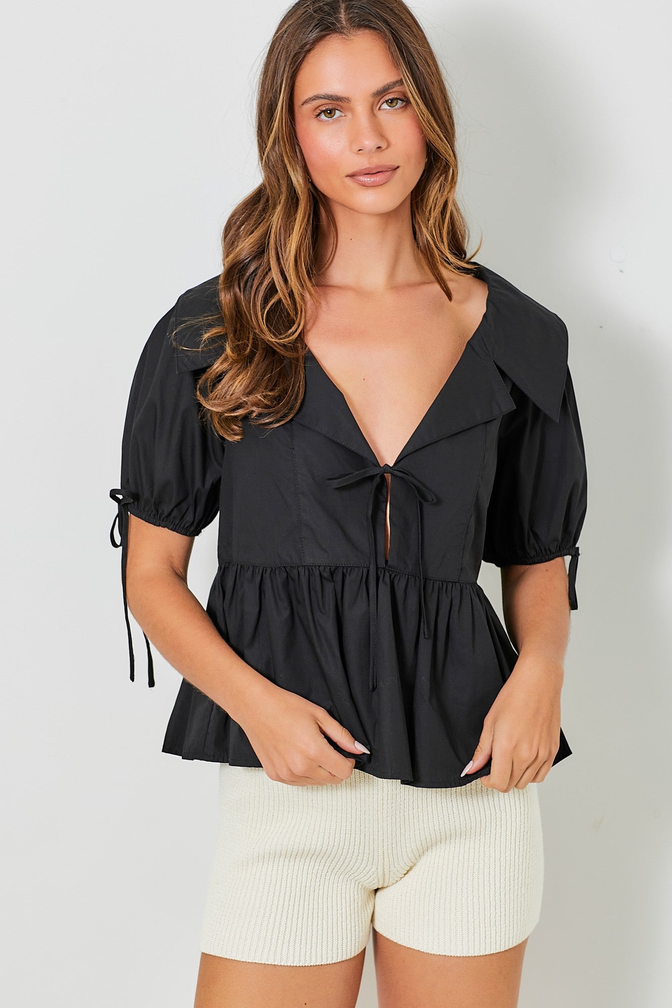 Black Boat Tie Top