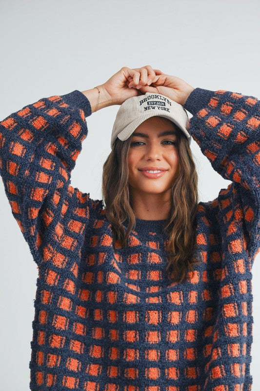 Blue/Orange Haddie Checkered Sweater