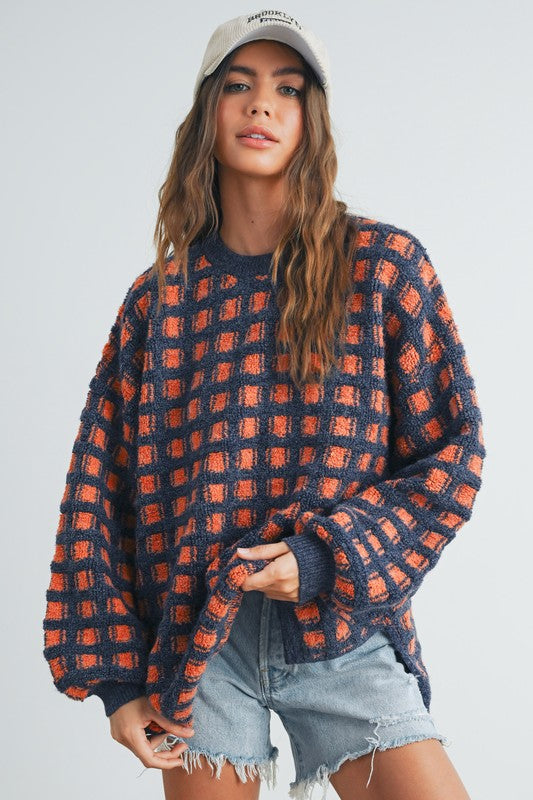 Blue/Orange Haddie Checkered Sweater