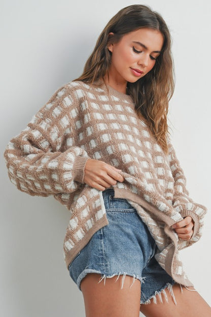 Taupe/Ivory Haddie Checkered Sweater