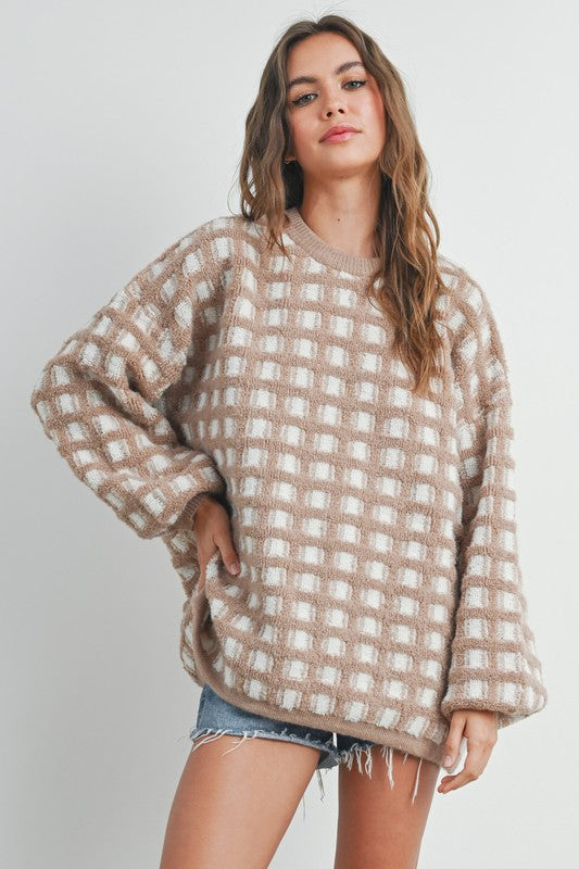 Taupe/Ivory Haddie Checkered Sweater