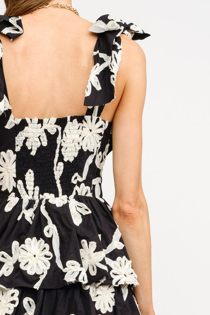 Floral Embroidered Tiered Midi Dress